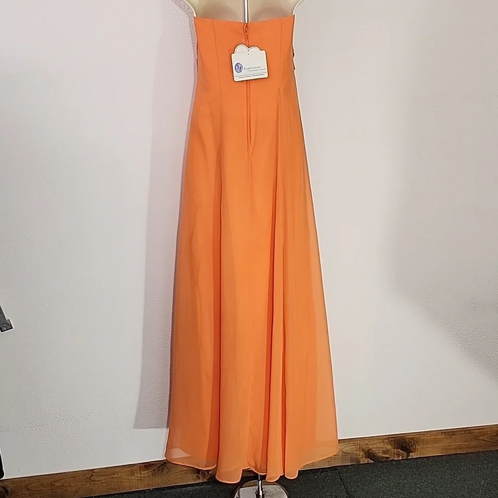 Expressions Dress Strapless Chiffon Overlay Maxi Orange Size 8 - Picture 9 of 17